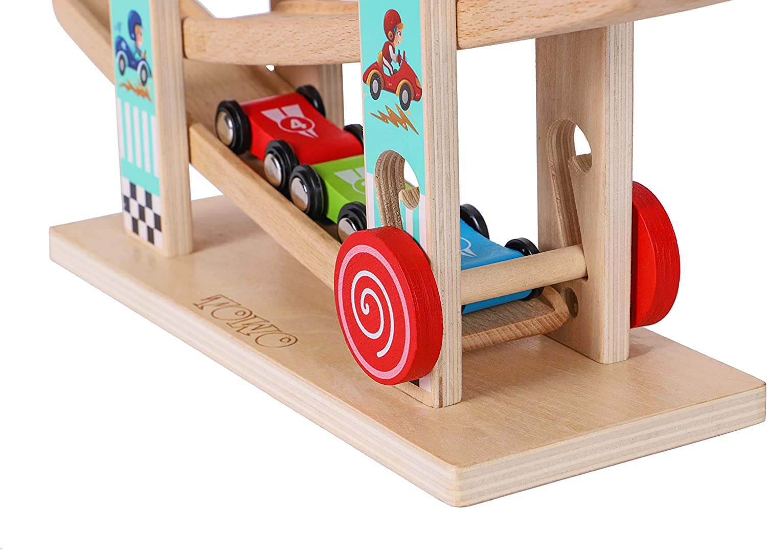 Wooden Car Ramp Race Track Toy - Toddler Car Playset - Replacement Cars 4 Pack - Matching Click Clack Track Vehicles Set for Toddlers - Racing Car First Sport Cars for One Year Old 18 Months