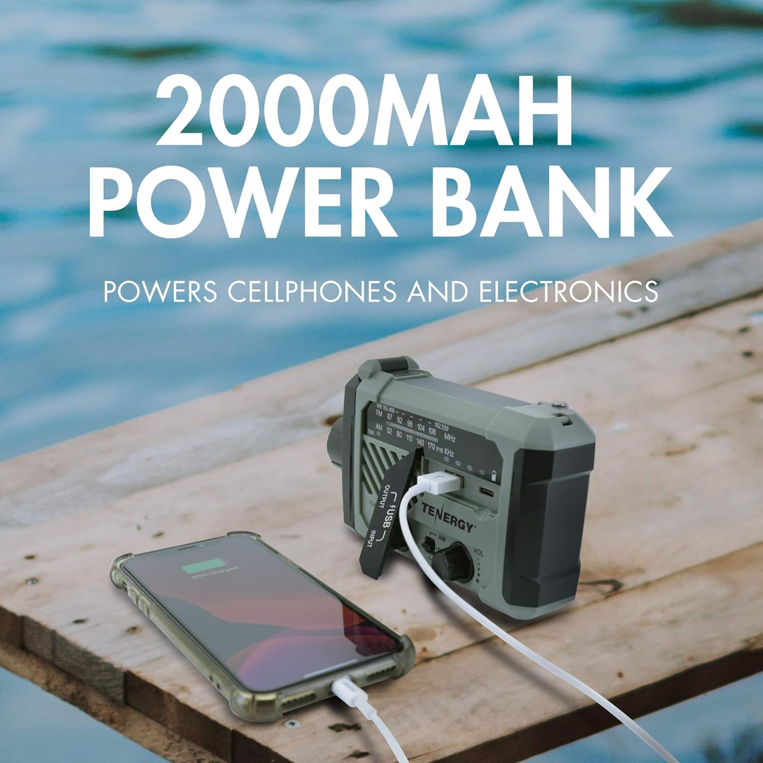 Tenergy Multifunctional Hand Crank Emergency Radio, Battery Powered Radio with LED Flashlights, SOS Alarm, Cell Phone Charger, AM/FM/NOAA Radio Frequencies, Ideal for Emergencies image number 1