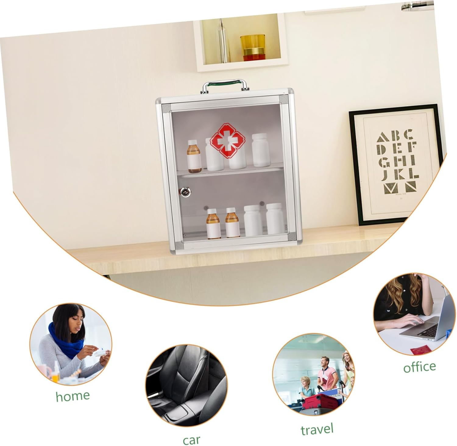 BESTOYARD Wall Mount First Aid Case Cabinet Large Capacity Medicine Storage Organizer for Home Outdoors Durable Emergency for Family Sports and Business Use image number 1