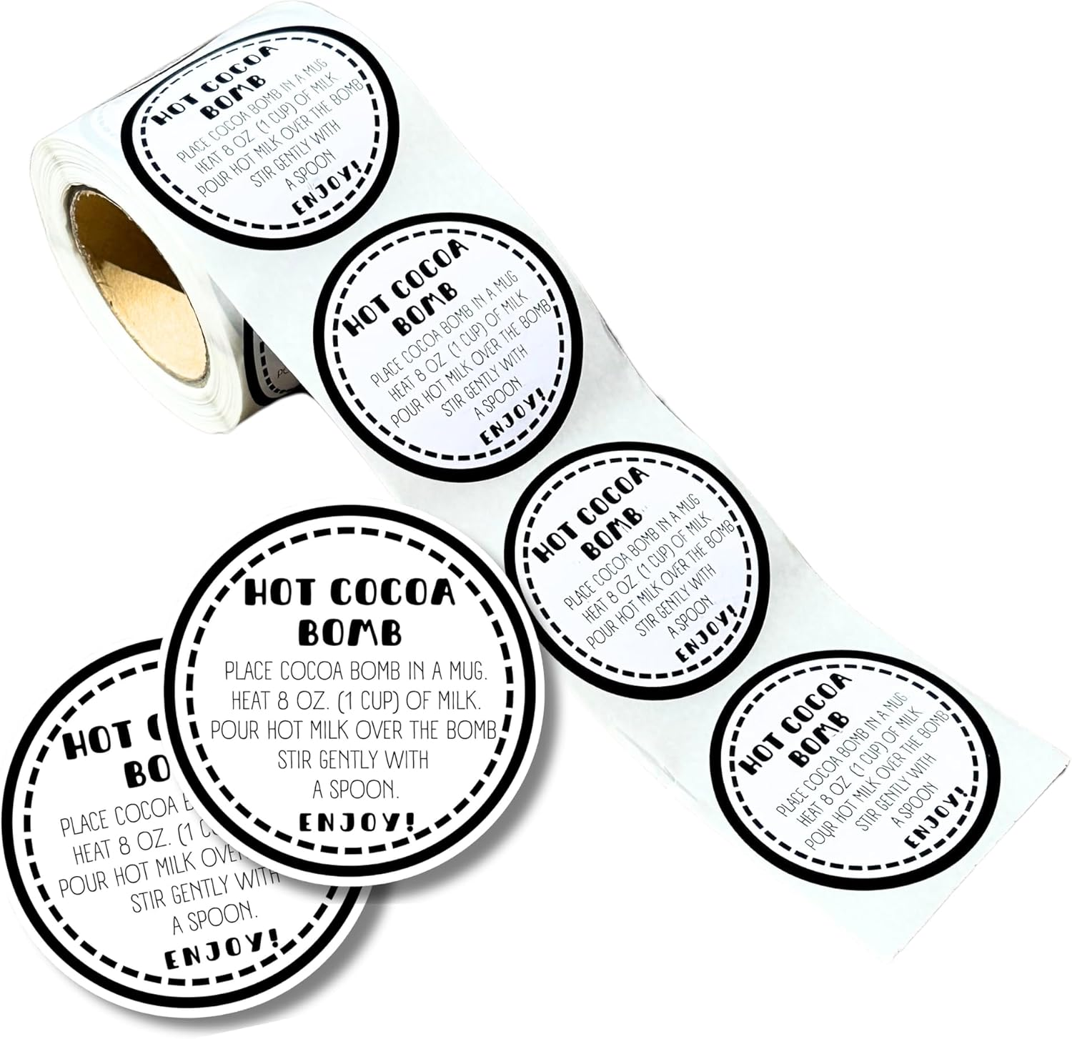 Hot Cocoa Bomb Stickers for Box | 250/Roll Bulk Packaging 2&rdquo; Label Tag Instructions Ingredients for Holiday Christmas Black and White Minimalist image number 3