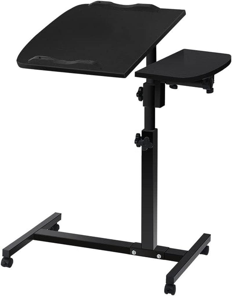 Artiss Laptop Table, Adjustable Stand Desk Desktop Computer Standing Study Desks Bed Side Tables Home Office Travel Studio Furniture, Portable Wooden 360&deg; Rotating Lockable Caster Wheels Black