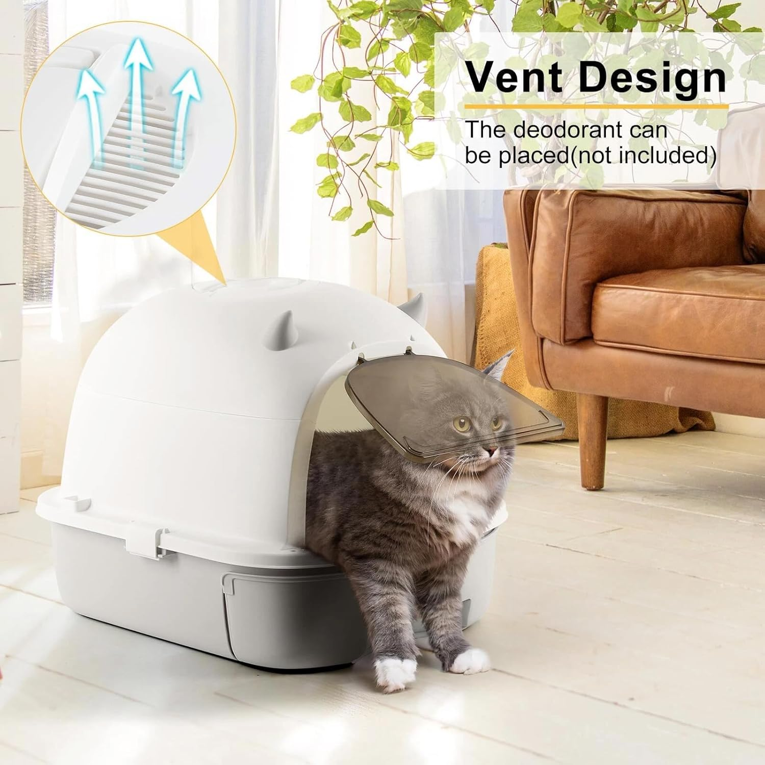 Extra Large Enclosed Cat Litter Box Tray Removable Top Lid with Scoop Toilet Pet,Easy Clean Cat Litter Pan image number 3