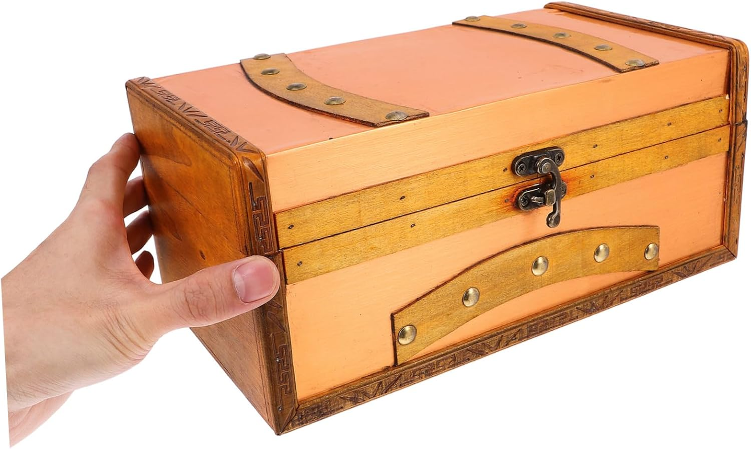 Retro Decorative Boxes Vintage Treasure Chest Small Storage Box Lid for Home School and Cafe