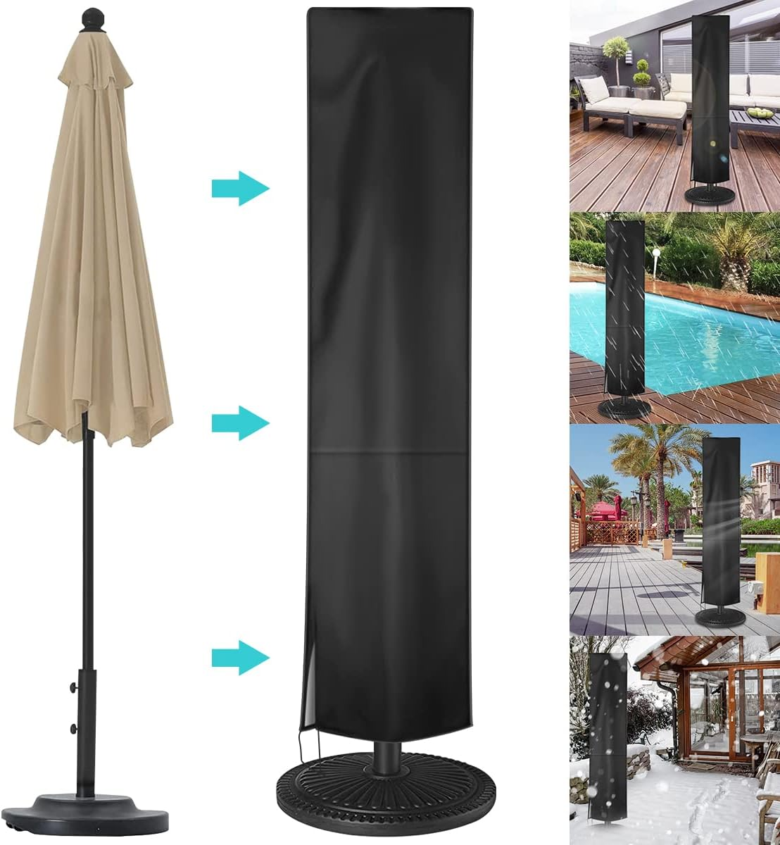 Patio Umbrella Cover Waterproof Outdoor Umbrella Cover with Zipper Rainproof 210D Parasol Covers Oxford Fabric with Wind Protection, UV Protection, Dust Storage (1Pcs) image number 2