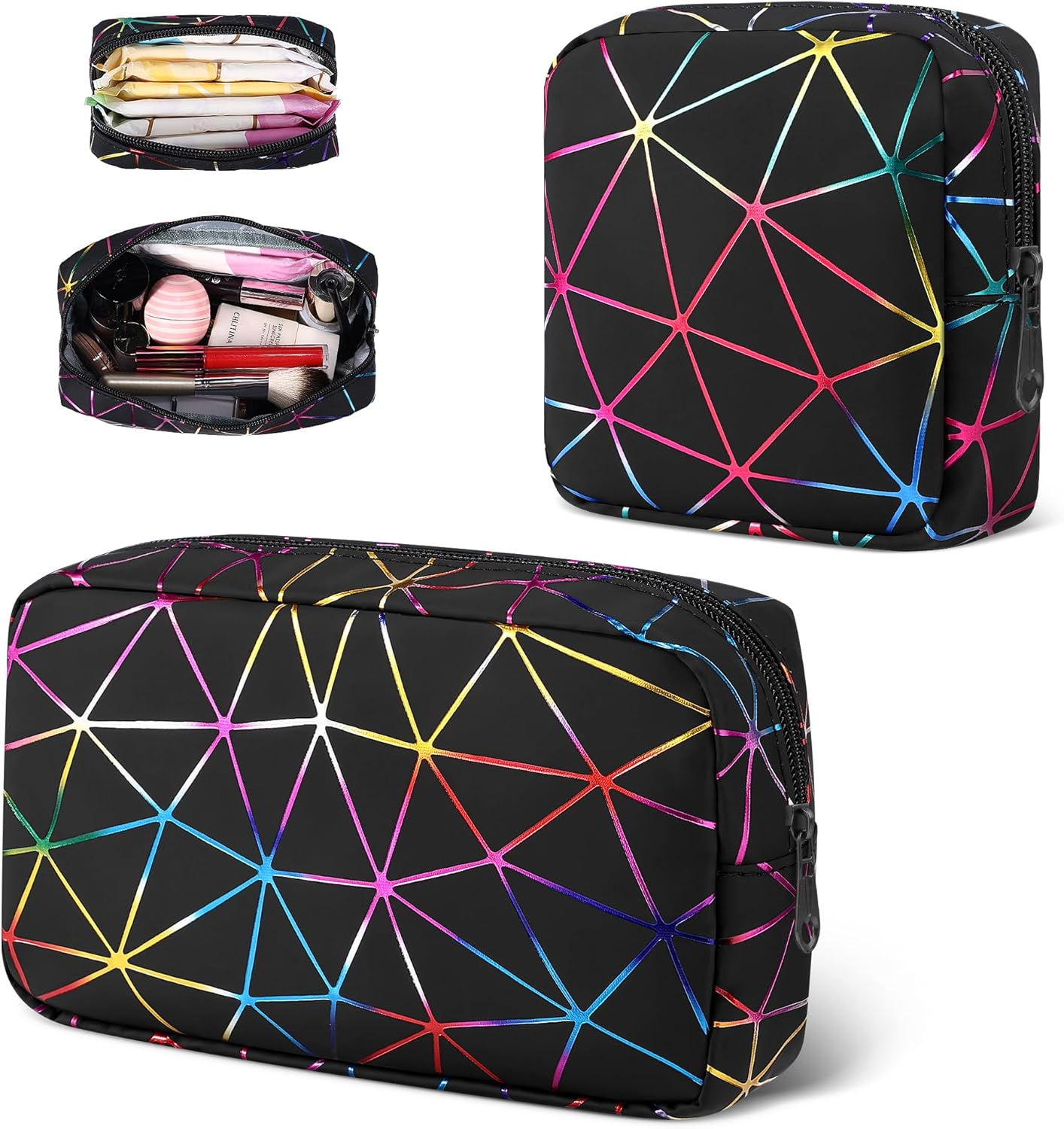 Period Bag for Teen Girls, Leather Sanitary Napkin Storage Bag, Portable Menstrual Pad Bag Period Pads Pouch, Small Make up Bags, Beige Gold, Fashions