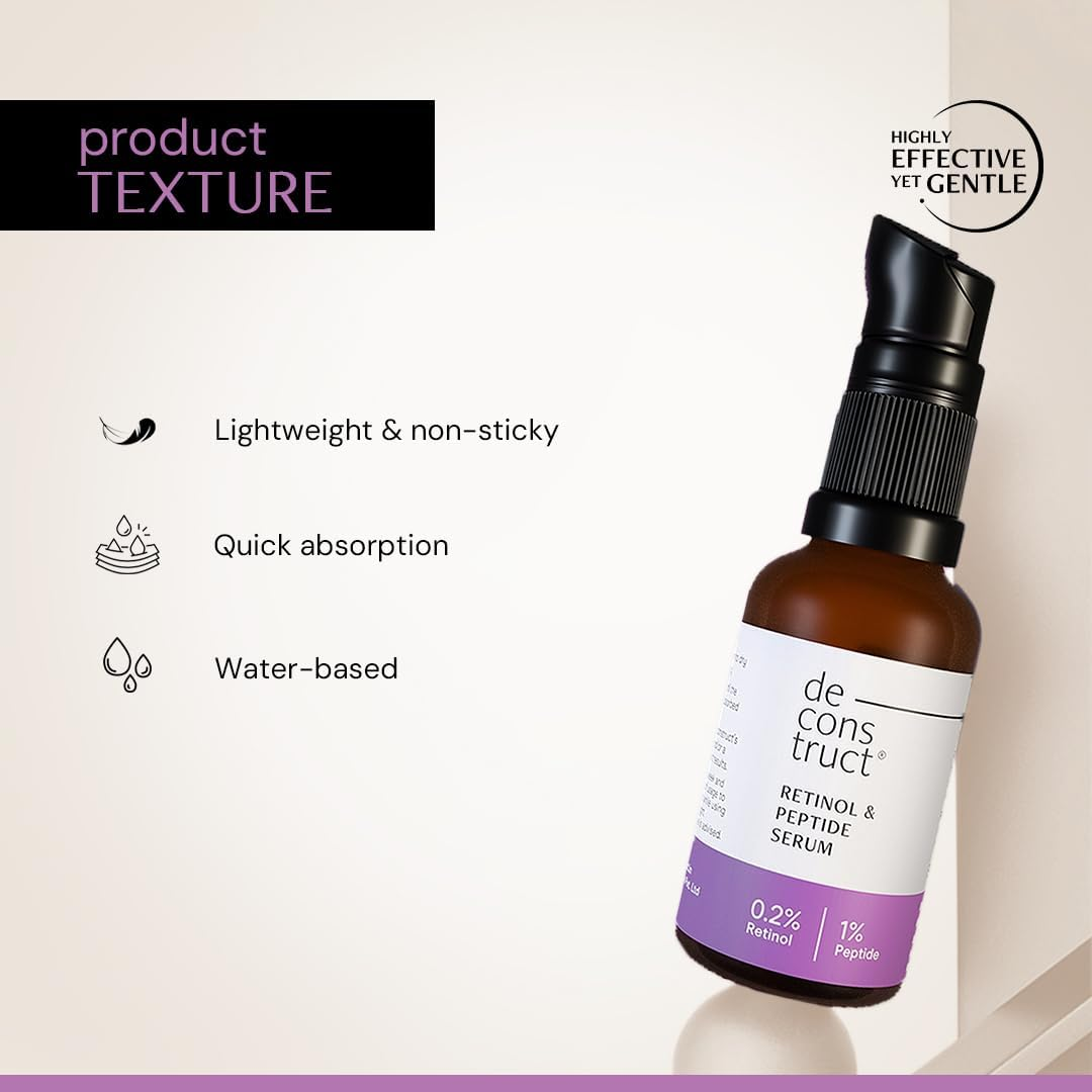 Deconstruct 0.2% Retinol + 1% Peptide Serum | Night Face Serum for anti Aging | Reduce Fine Lines & Wrinkles | 30 Ml image number 5