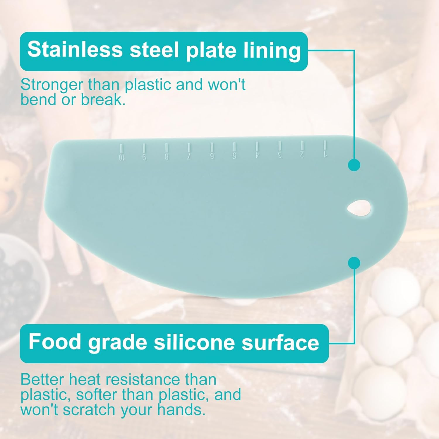 2Pcs Silicone Dough Scrapers, 6.77X3.03" Dough Bowl Scrapers Multifunctional Silicone Pastry Scraper Kitchen Bowl Scraper Gadget for Baking Cake Bread Pizza (Gray + Green) image number 1