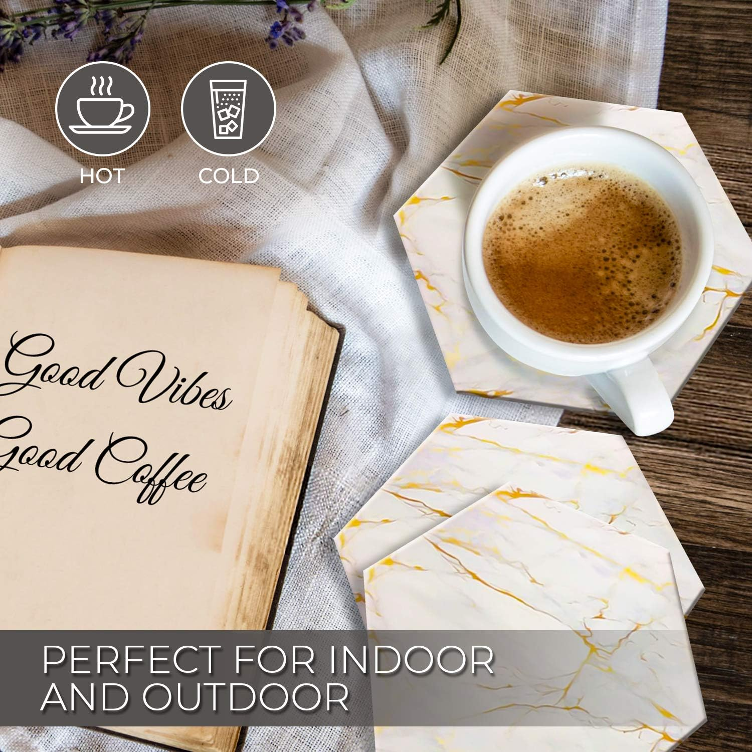 8 PC Coasters for Drinks Absorbent with Holder Marble Design Ceramic Coaster Set Super Absorbent Hot and Cold Drink Coasters Table Coasters with Cork Bottom Cup Coasters for Living Room + More