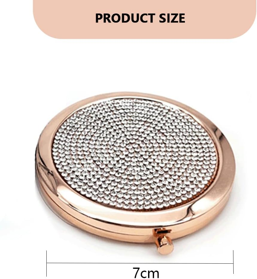 2-Piece Mini round Double-Sided Mirror Set &ndash; Diamond Metal Compact Folding Mirror, 7 Cm Travel & Pocket Mirror, Sturdy Rose Gold Cosmetic Mirror for Women & Girls image number 4