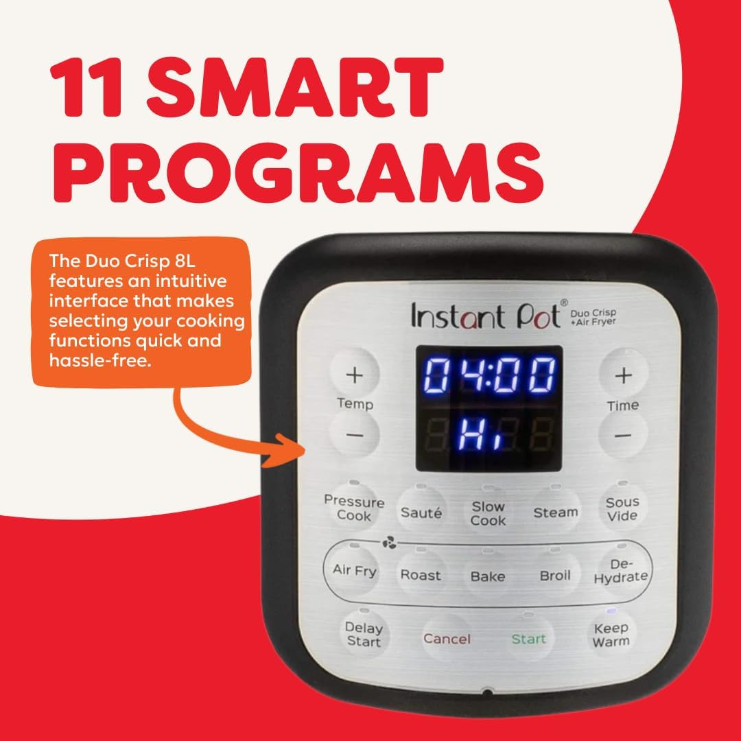 Instant Pot Duo Crisp + Air Fryer 11-In-1 Multicooker, 8L - Pressure Cooker, Air Fryer, Slow Cooker, Steamer, Sous Vide Machine, Dehydrator with Grill, Food Warmer and Baking Functions image number 3