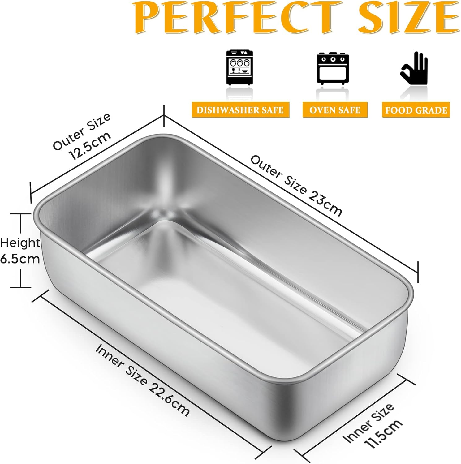 Haware Loaf Tin, Stainless Steel 2Lb Bread Loaf Pan- Bread Oven Tin for Baking Banana Cake/Meat Loaf/Lasagna, 23.5 X 12.5 X 6.5Cm, Healthy & Durable, Brushed Surface & Dishwasher Safe image number 5