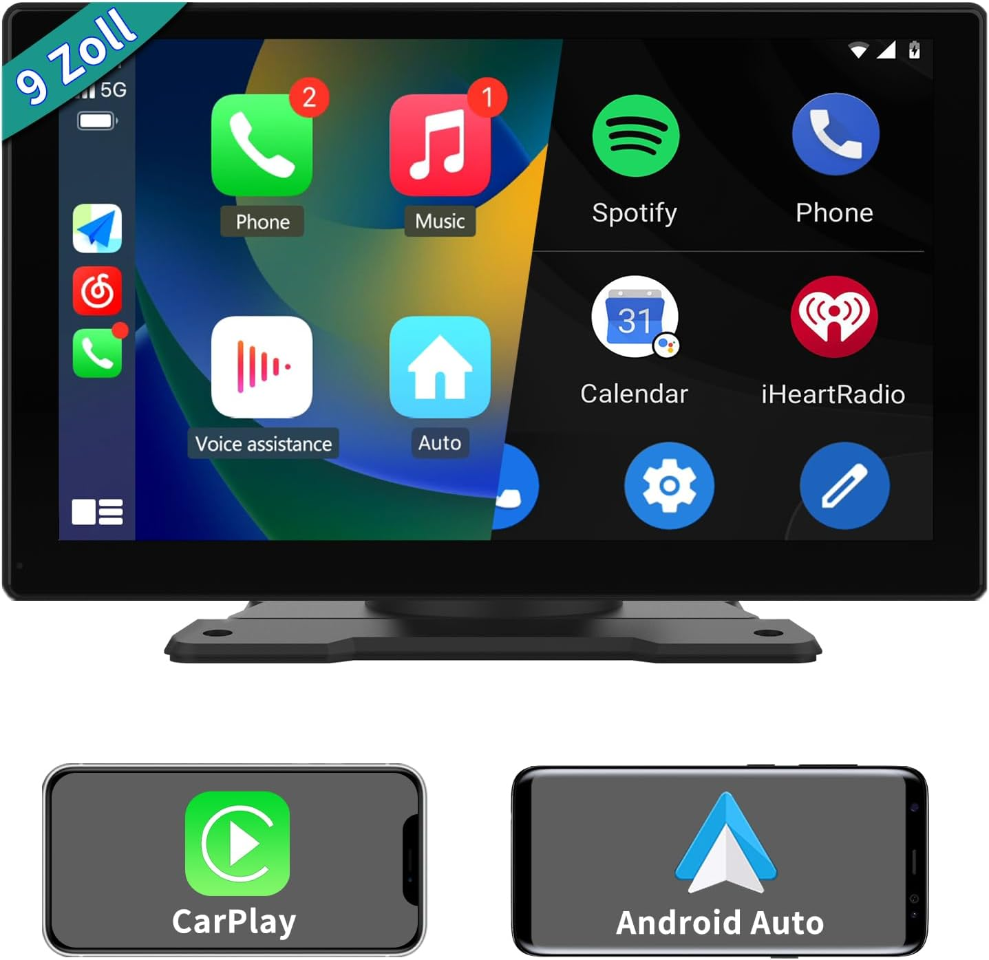 9 Inch Wireless/Wired Carplay, Android Auto and Mirror Link, IPS Touch Screen Portable Car Stereo, Bluetooth Audio, Siri, Navigation Car Screen for All 12-24V Vehicles image number 5