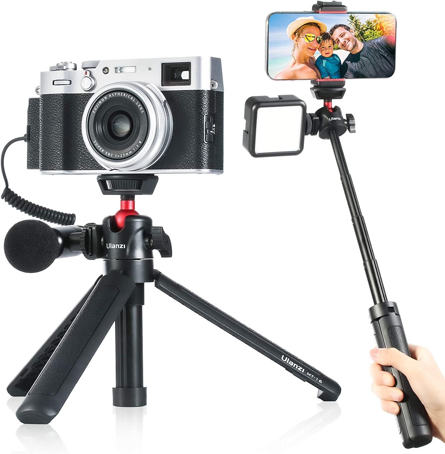 ULANZI MT-16 Camera Tripod Mini Tabletop Tripod Selfie Stick with Cold Shoe,Travel Tripod for Phone 12 Canon G7X Mark III Sony ZV-1 RX100 VII A6600 Vlogging Filmmaking Live Streaming image number 4