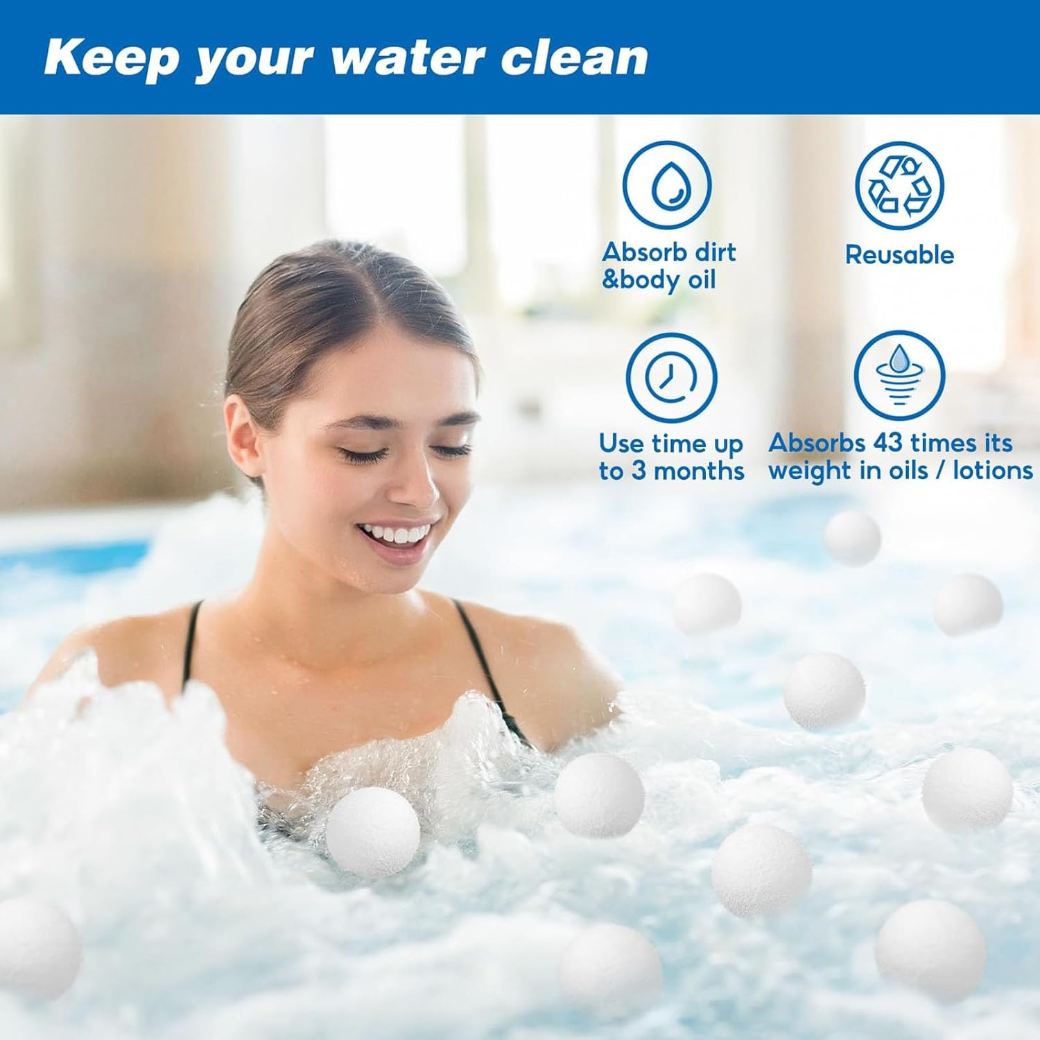 4Pcs Scum Eliminating Ball, Reusable Washable Oil Absorbing Sponge Spa Cleaner Scum Ball Floating Pool Filter for Swimming Pool, Scum Eliminating Sponge Balls image number 5