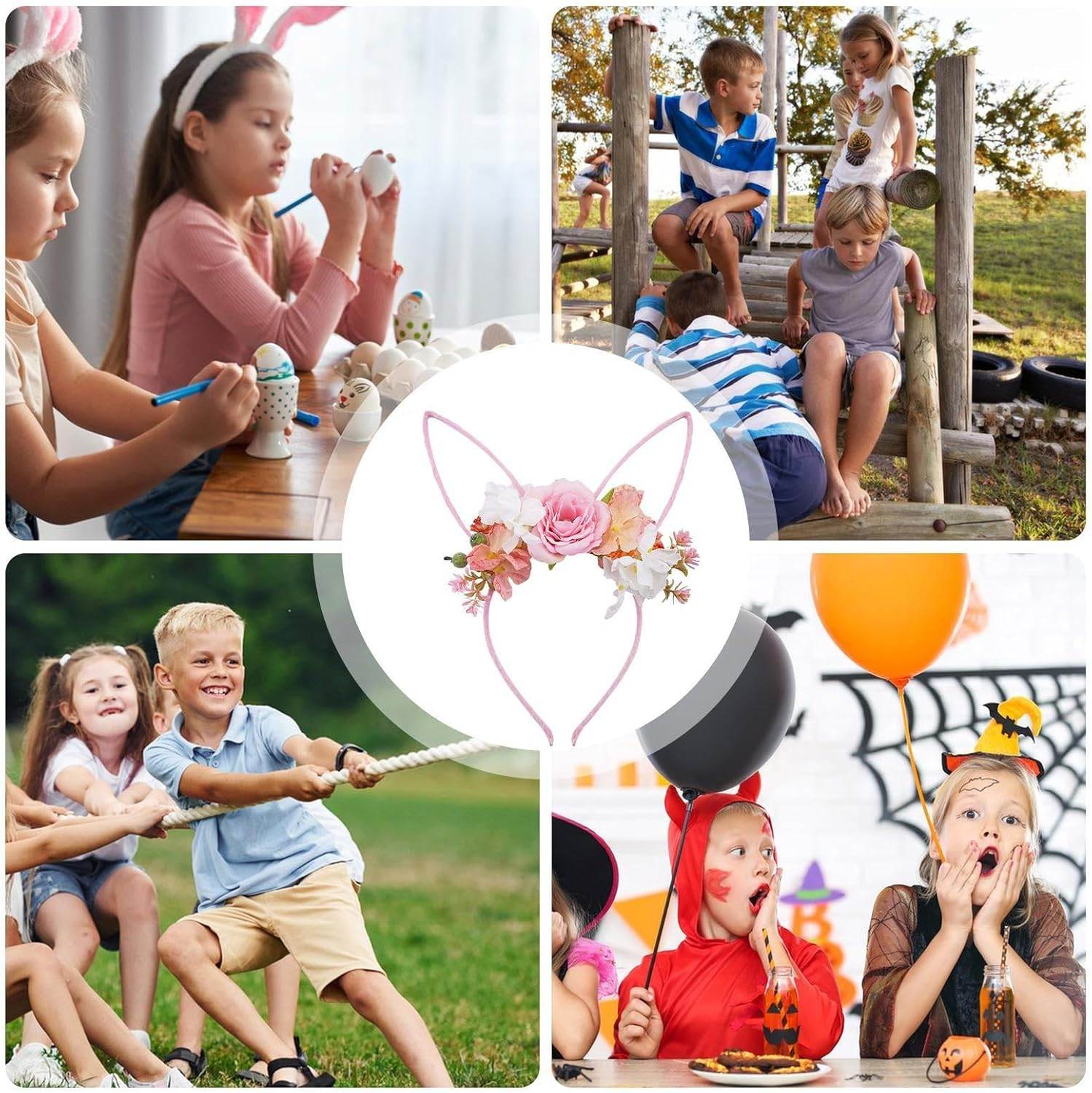 Bunny Ears Headbands | Headwear with Flowers - Easter Headband,For Christmas Halloween Party Valentine'S Day Women Costume Kids