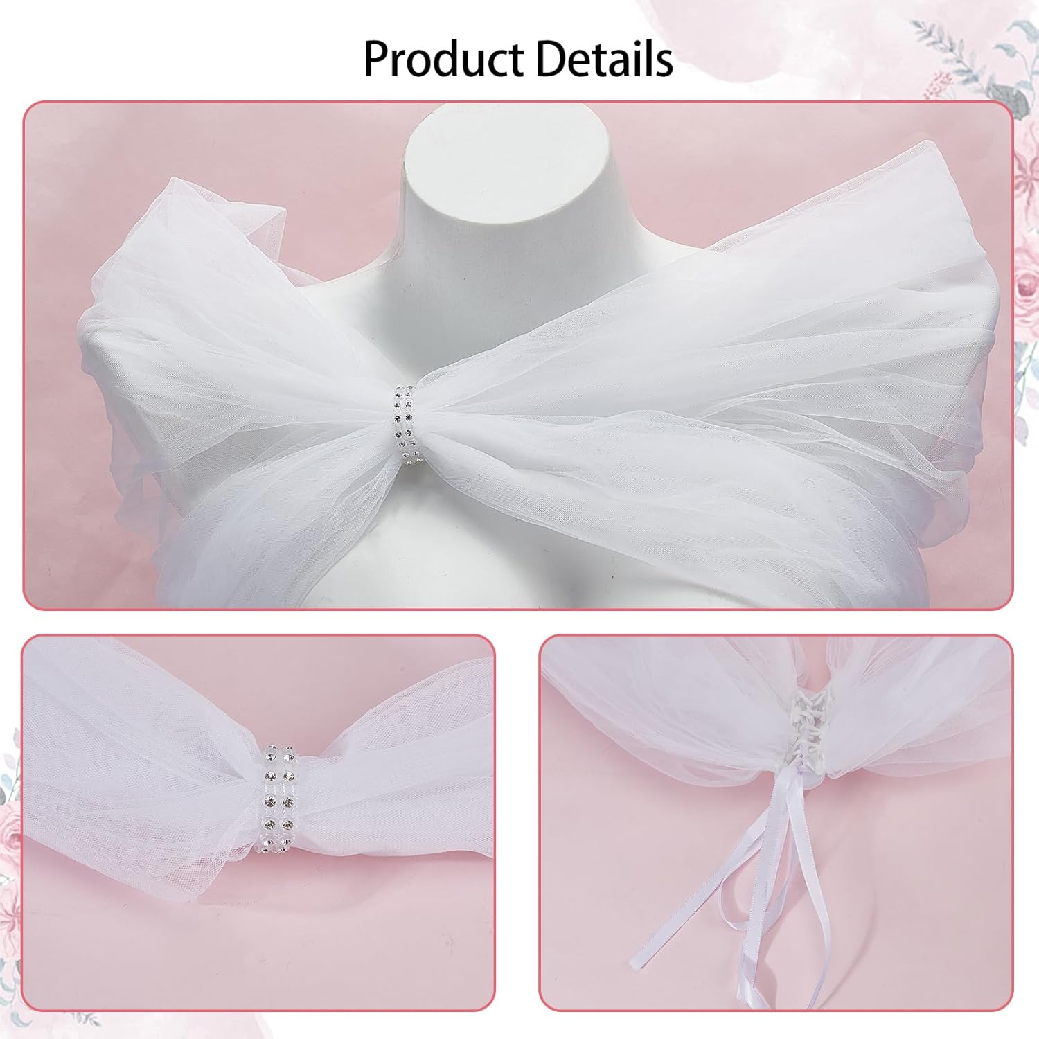 NICENEEDED Removable Tulle Bridal Scarf White Wedding Straps Puff Dress Scarf Sleeve Scarves Removable Shoulder Cover up Accessory for Wedding Costumes image number 4