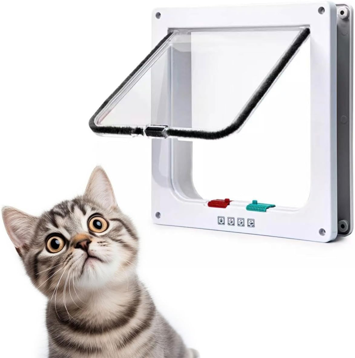 Cat Flap, Dog Flap, Thin Cat Door for Windows, Cat Flap Window, Pet Doors and Sliding Door, Safety Pet Door with 4-Way Lock, Dog Door, Cat Door, Pet Flap, S image number 1