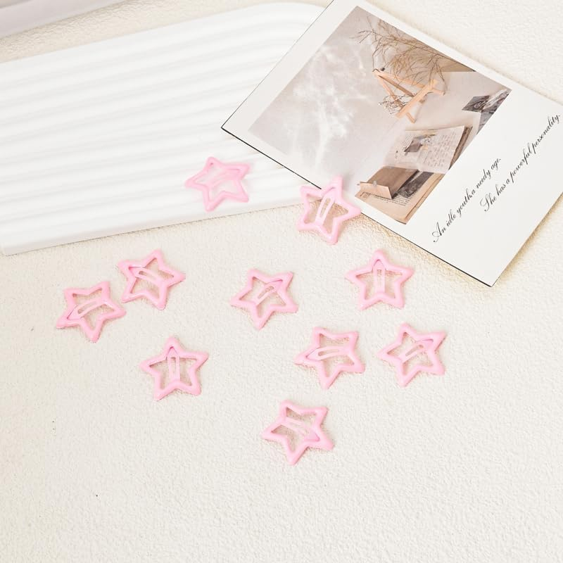 Pink Star Snap Hair Clips Y2K Non Slip Colored Metal Hair Clips Snap Hair Barrettes for Thick Thin Hair 10 PC 1.22 in Star Hairpin Headdress Headpiece Cute Hair Accessories for Women Teen Girls image number 5