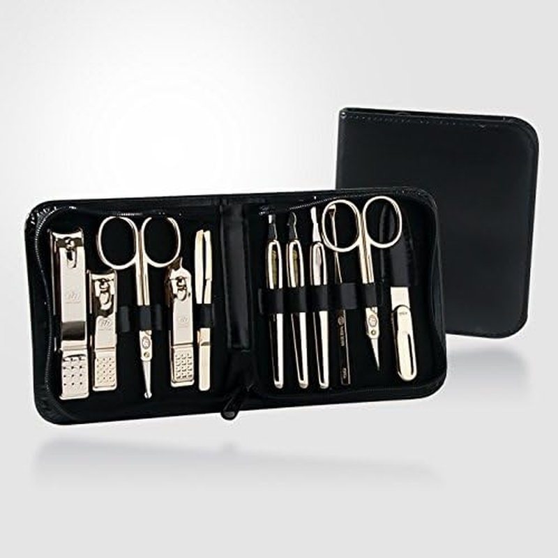 World No. 1, Three Seven 777 Travel Manicure Pedicure Grooming Kit Set (Total 11 PC, Model: Ts-810G),Personal Nail Care, Stainless Steel- Made in Korea, since 1975