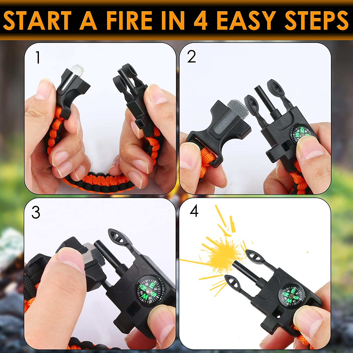 Paracord Bracelet (3 Pack) Kit Outdoor Survival Bracelet Camping Hiking Gear，Multitools, Fire Starter, Compass, and Whistle image number 3