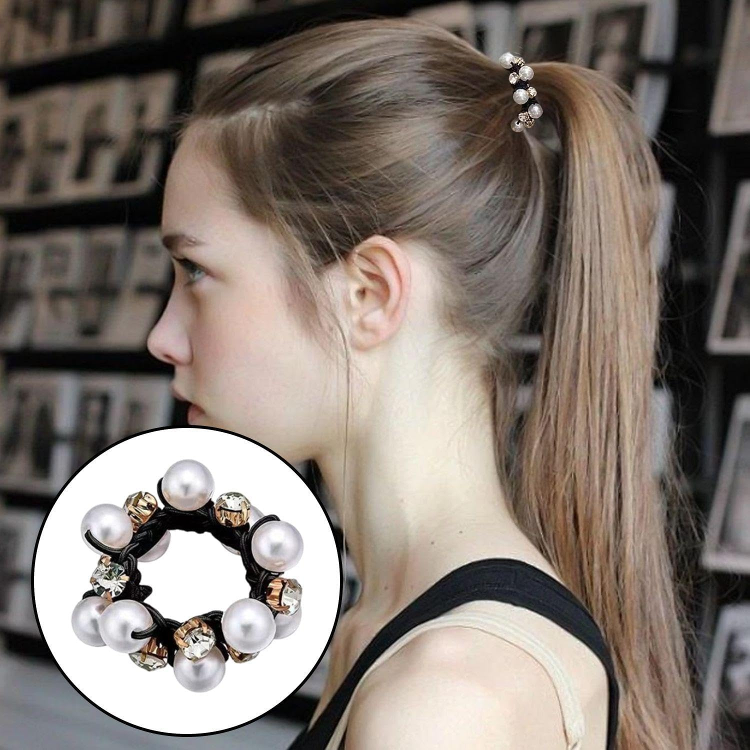 Pack of 9 Crystal Pearl Hair Bobbles for Women'S Hair, Elastic Hair Rope Decoration, Elastic Pearl Hair Ties, Fashionable Ponytail Hair Bobbles