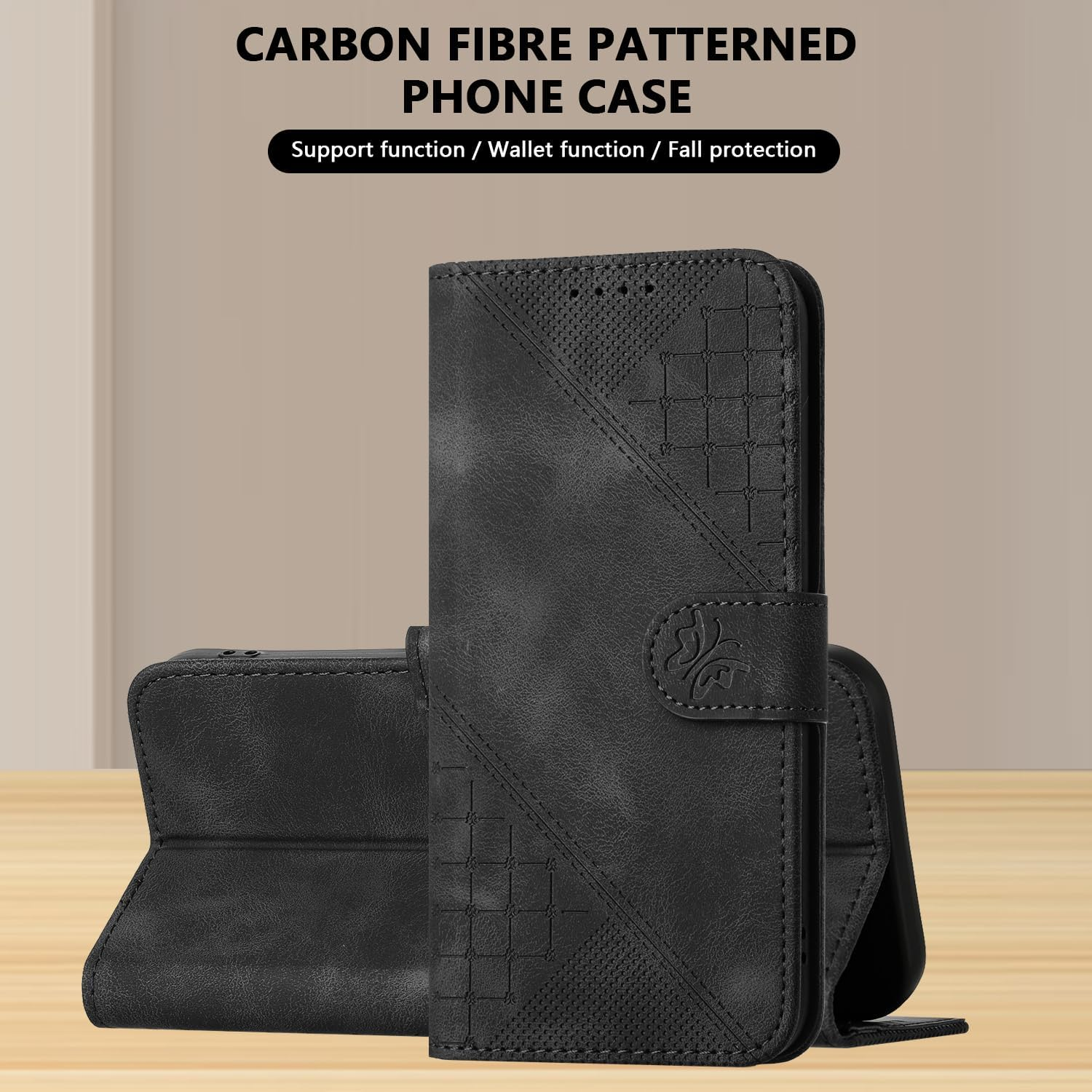 Oduio Mobile Phone Case for Google Pixel 9 Pro/Google Pixel 9 Case Flip Case Premium Leather Wallet [Card Slots] Foldable Flip Protective Wallet Case [Magnetic Closure] [Stand Function] - Black image number 5