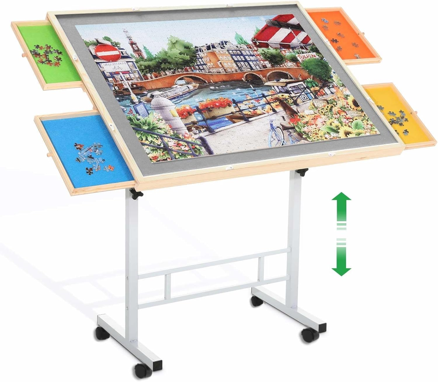 Adjustable Puzzle Table - Height & Tilt Adjustable Surface with Lockable Wheels, Fits 1500-Piece Puzzles, Multi-Purpose Table for Home, Office, Classroom, Adults & Kids image number 3