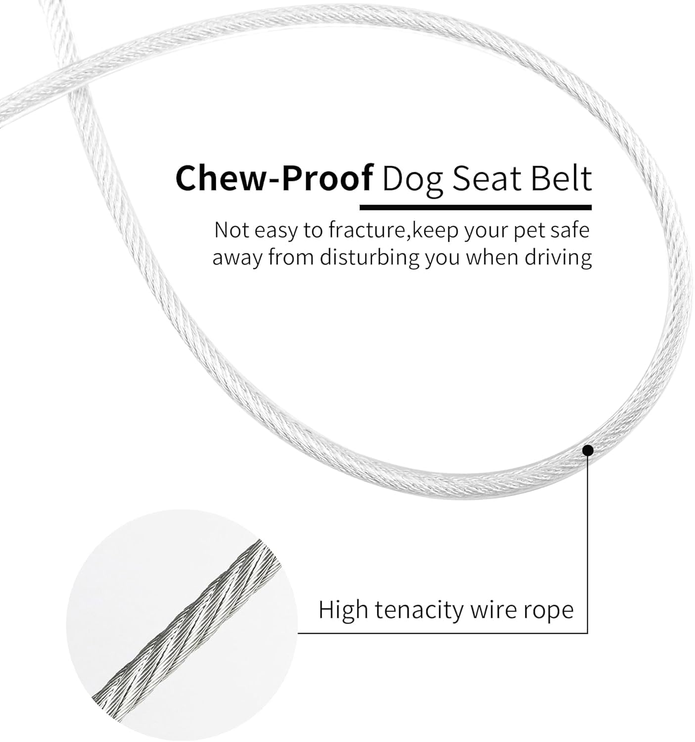 80 CM Dog Seat Belt Harness for Car, Chew Proof Tether Cable Dog Vehicle Seatbelt Safety Restraint, 360&deg; Rotation Hook Steel Cable Dog Headrest Support image number 3
