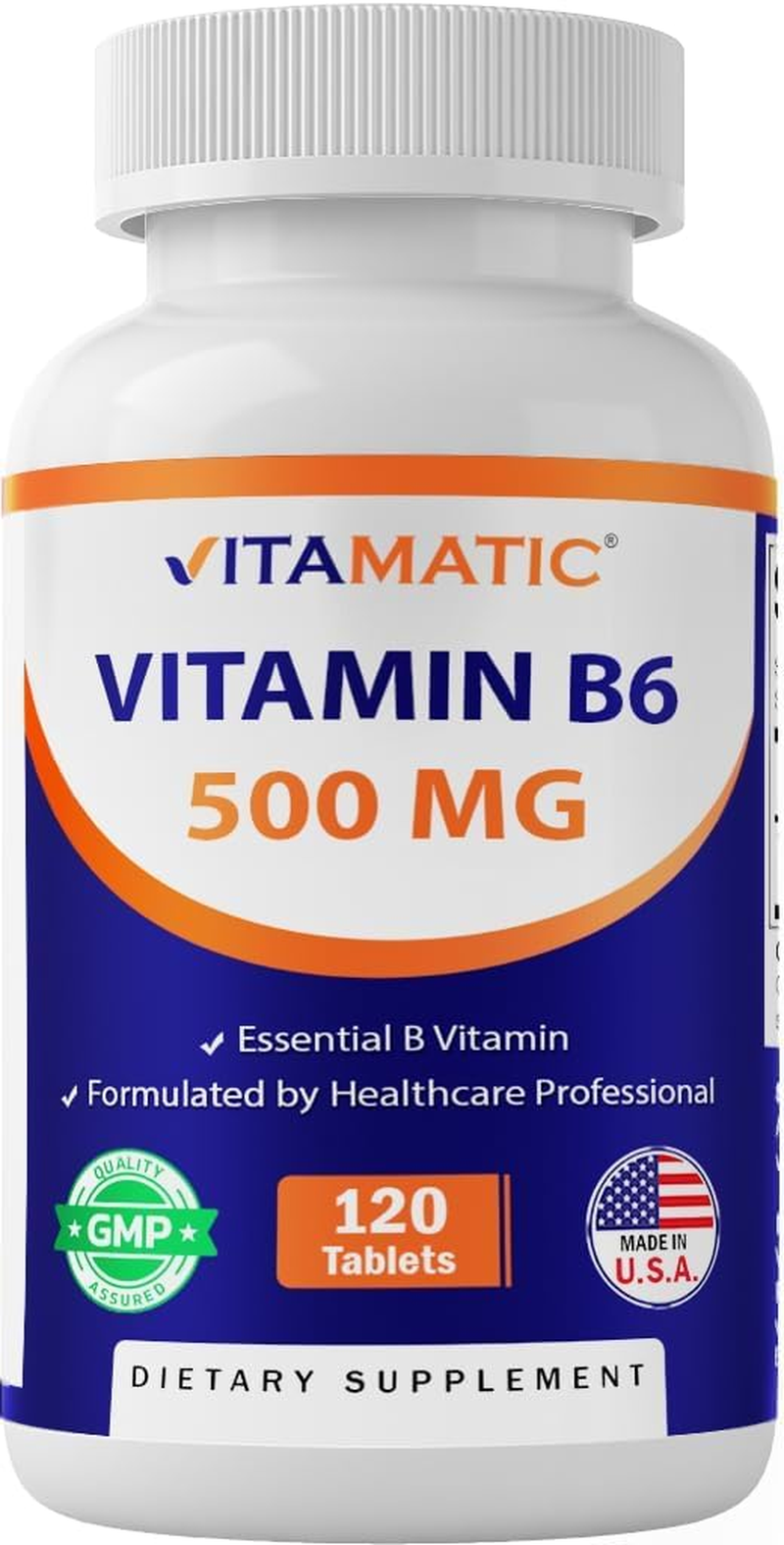 Vitamatic Vitamin B6 (Pyridoxine HCI), 500 Mg 120 Vegetarian Tablets - Promotes Energy Production, Boosts Metabolism and Immune Health Support image number 2
