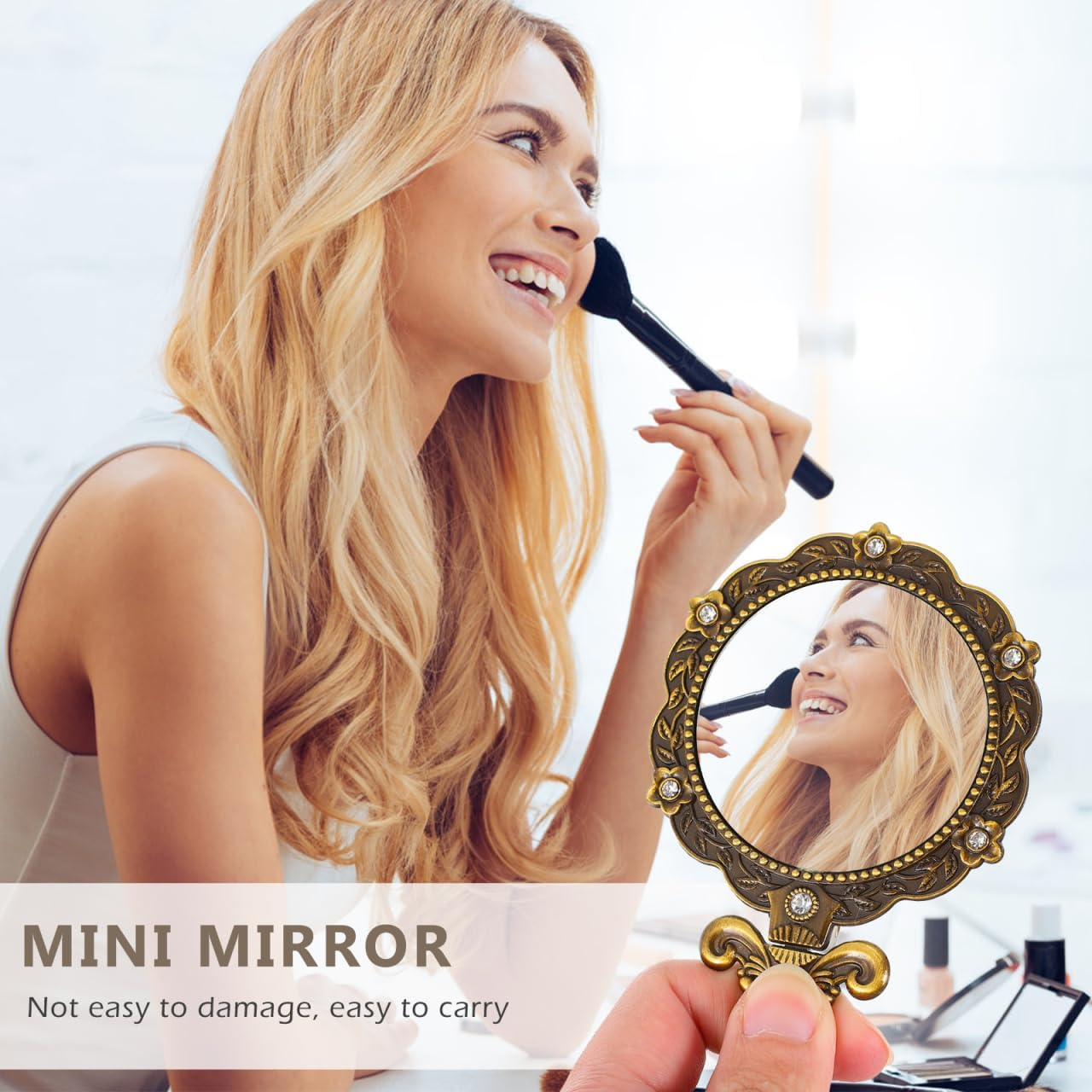 Uonlytech Vintage Hand Mirror Antique Handheld Mirror Antique Hand Mirrors with Handle for Face Makeup Cosmetic Mirror image number 6