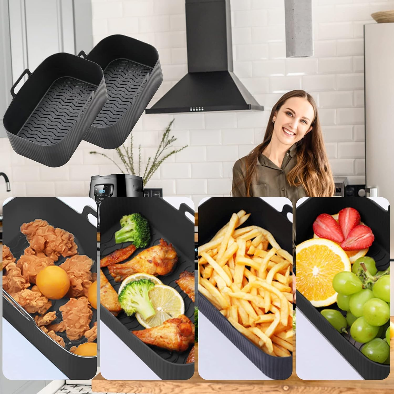 Silicone Air Fryer Liners for Ninja Dual Air Fryer, 2 Pack Air Fryer Silicone Liner for Ninja Air Fryer Accessories, Airfryer Accessories Airfryer Liners for Ninja Dual