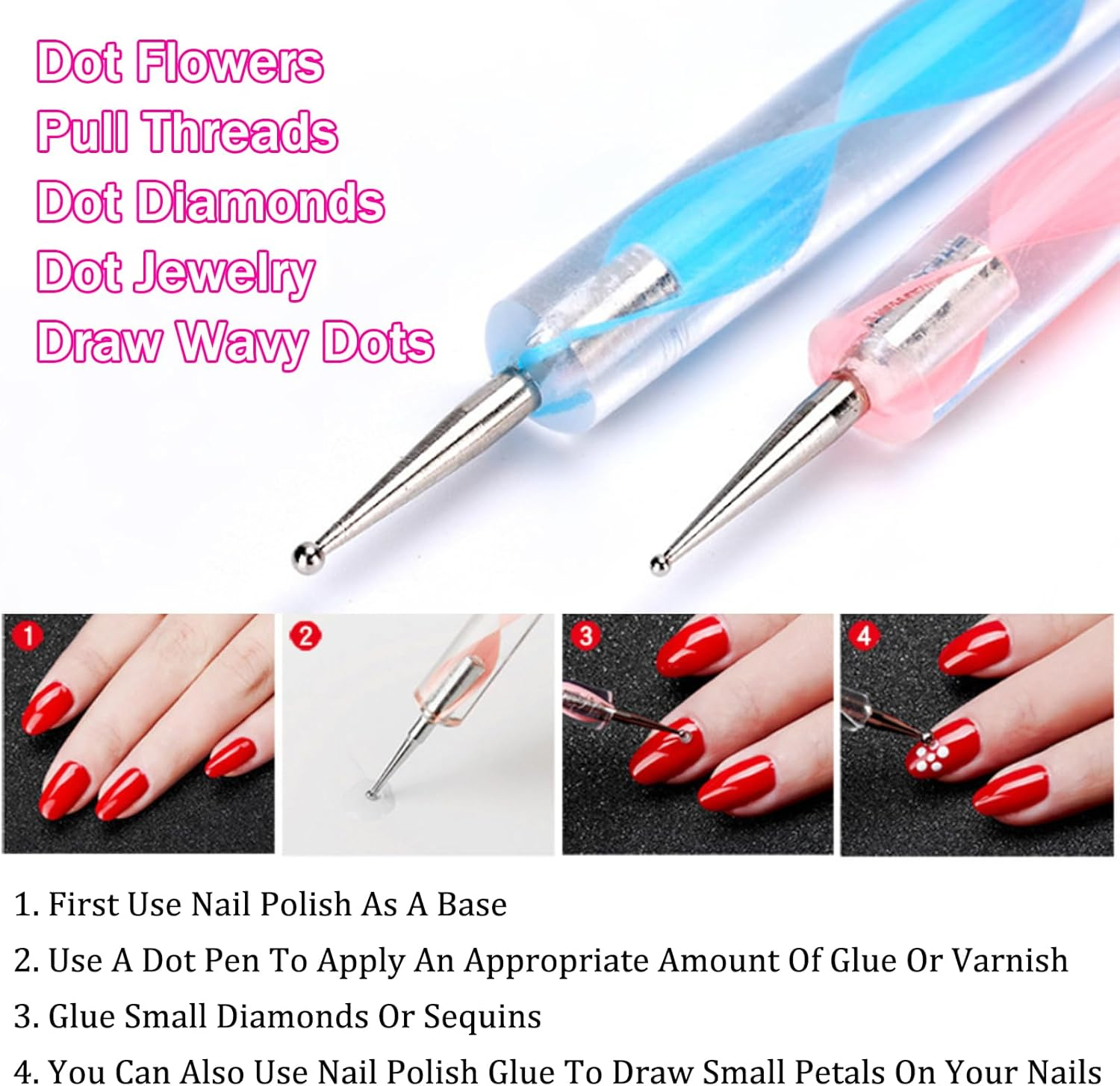 BDSHUNBF 26 Piece Nail Brush Set Dotting Tools Double Head Silicone Nail Brush Nail Art Rendering Tools Including 4 Replacement Heads, Gel Carving Brush Sponge Brush Applicator Manicure Tools image number 5