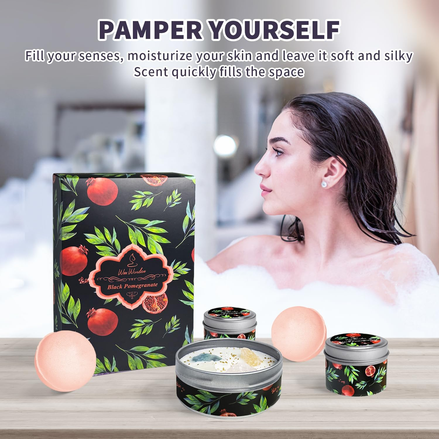 Wax Wonders Candles for Home Scented & 2 Bath Bombs Set - 7.05OZ Aromatherapy Candles Gifts for Women,Soy Wax,Bubble Spa,Ideal for Valentine, Birthday, Mother'S Day, Thanksgiving, Christmas Gifts image number 3