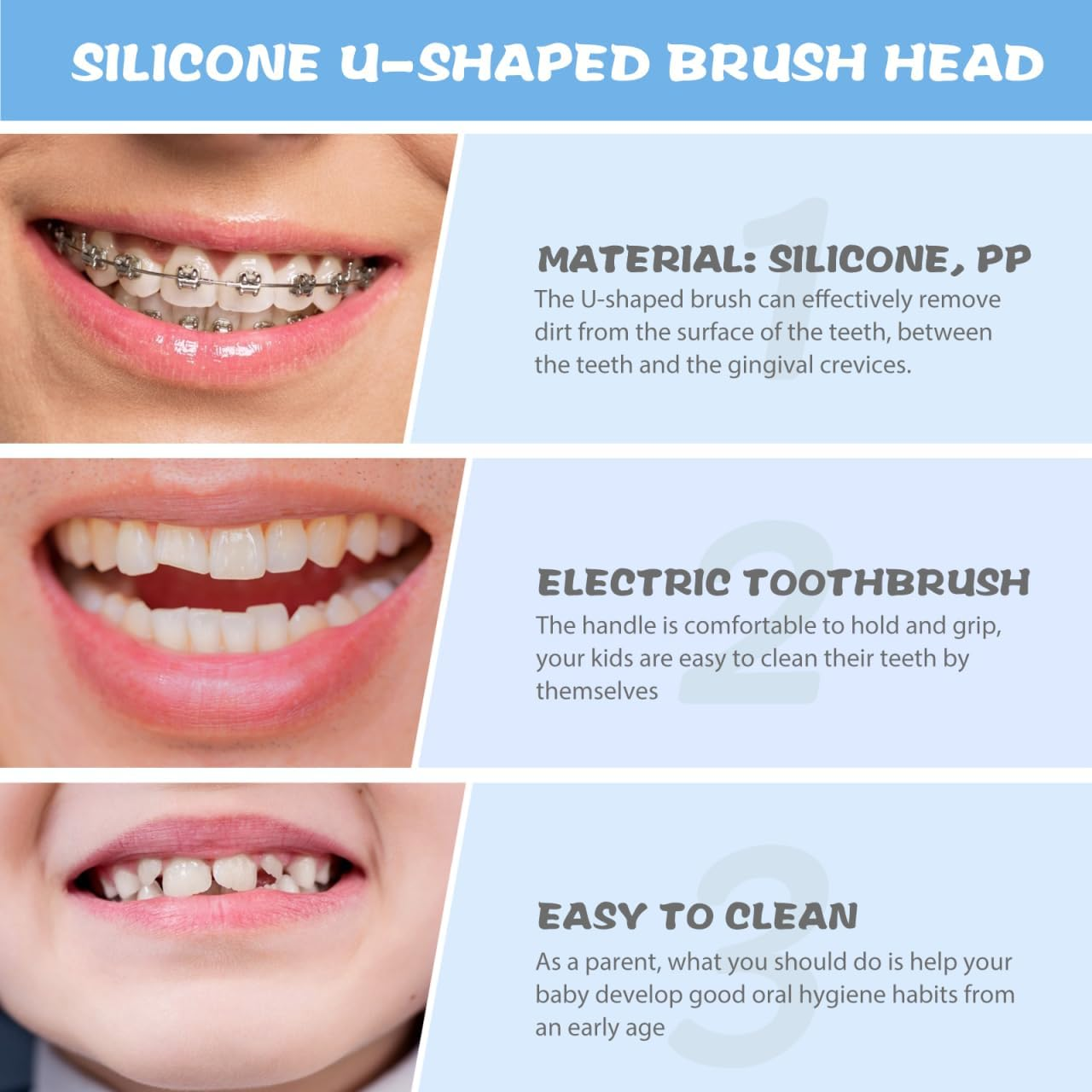 Snowman U-Shaped Silicone Toothbrush Head for Kids Manual Toddler Tooth Brush with Soft Silicone Bristles Comfortable Oral Cleaning Tool for Child Dental Clean