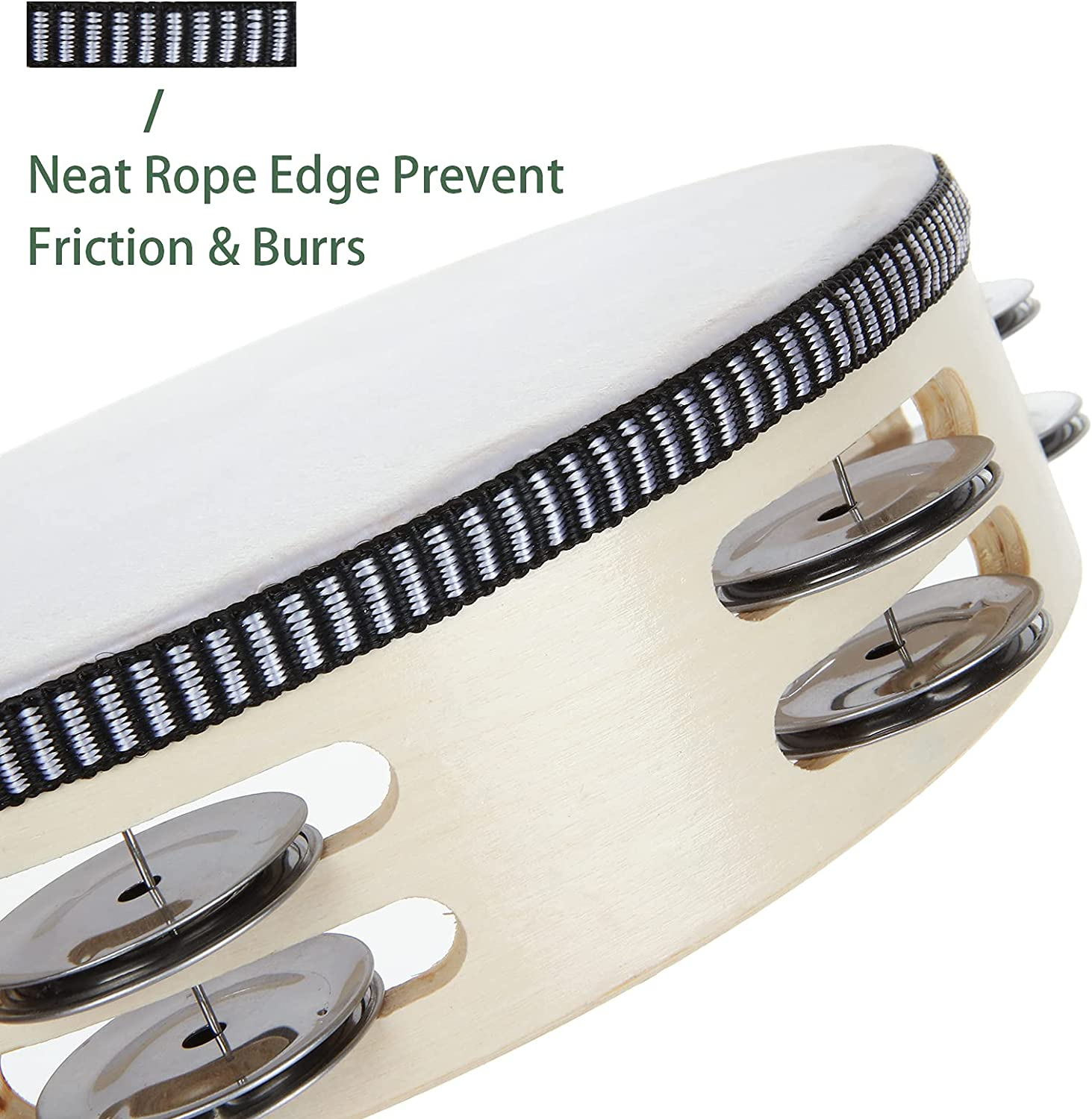 3 Pack 8 Inch Wood Tambourine with Metal Jingles - Hand Held Musical Instrument for Adults, KTV, Party, Church - Educational Rhythm Percussion (Single Row) - Hand Drum image number 5