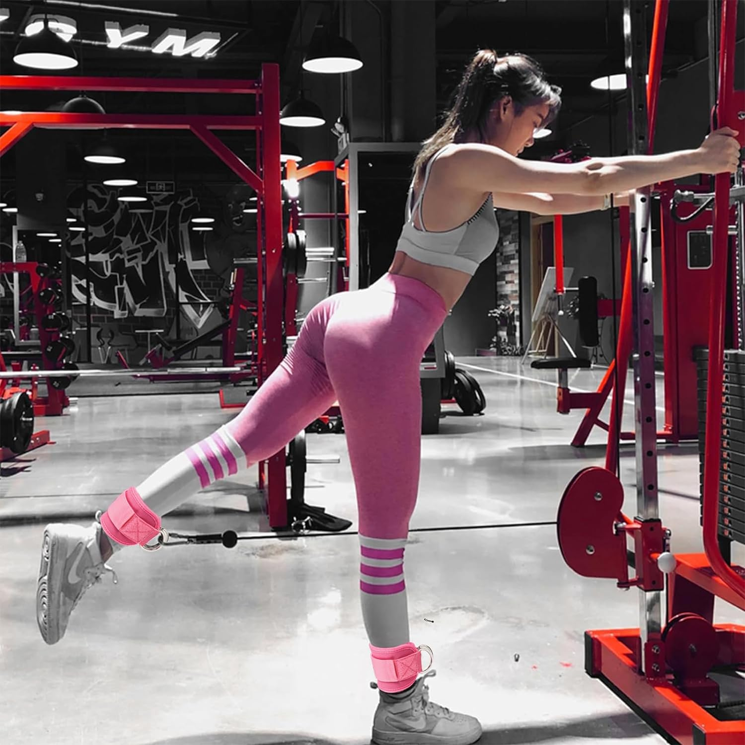 Ankle Straps for Cable Machines Gym Straps Resistance Bands with Double D-Rings and Neoprene Support for Kickbacks, Glute Workouts, Leg Extensions, Curls, and Hip Abductors for Men and Women image number 4