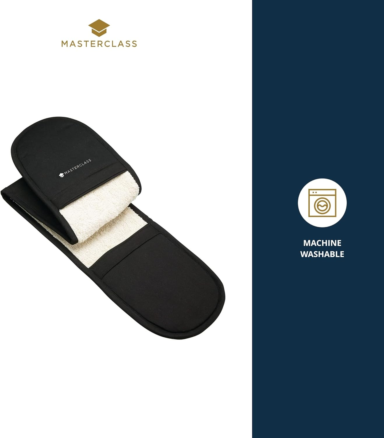 Masterclass Oven Gloves, Heat Resistant, Duble-Sided, Heavy-Duty Cotton, Black image number 2