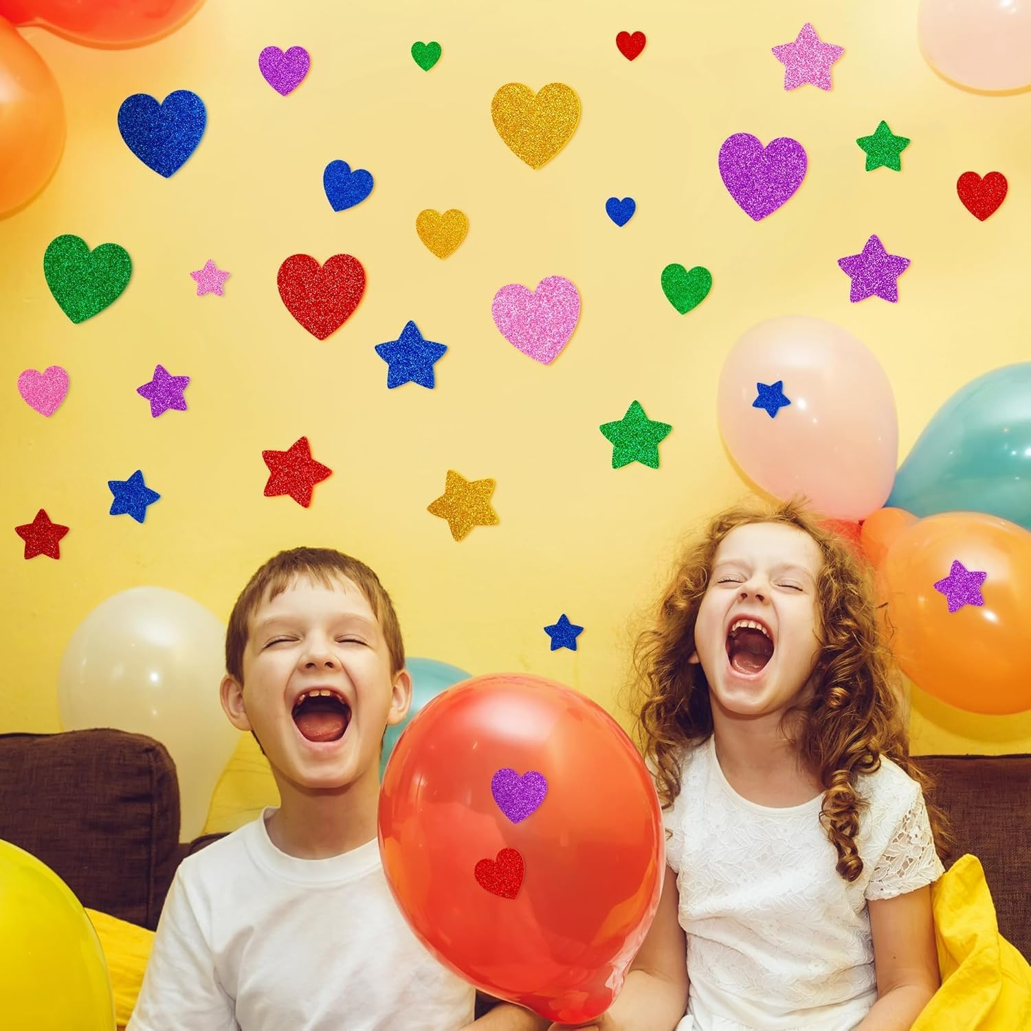 300 Pieces Colorful Glitter Foam Stickers Self Adhesive Stars Mini Heart Shapes Glitter Stickers, Kids Arts Craft Supplies Greeting Cards Home Decoration Stars&Heart Shapes,Valentines Stickers image number 4