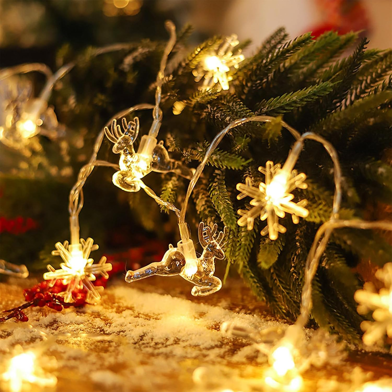 LED Fairy Lights with Snowflakes and Angels, Warm White, 3 Metres, 20 Leds, Christmas Lights for Indoor, Decorative Lighting image number 6