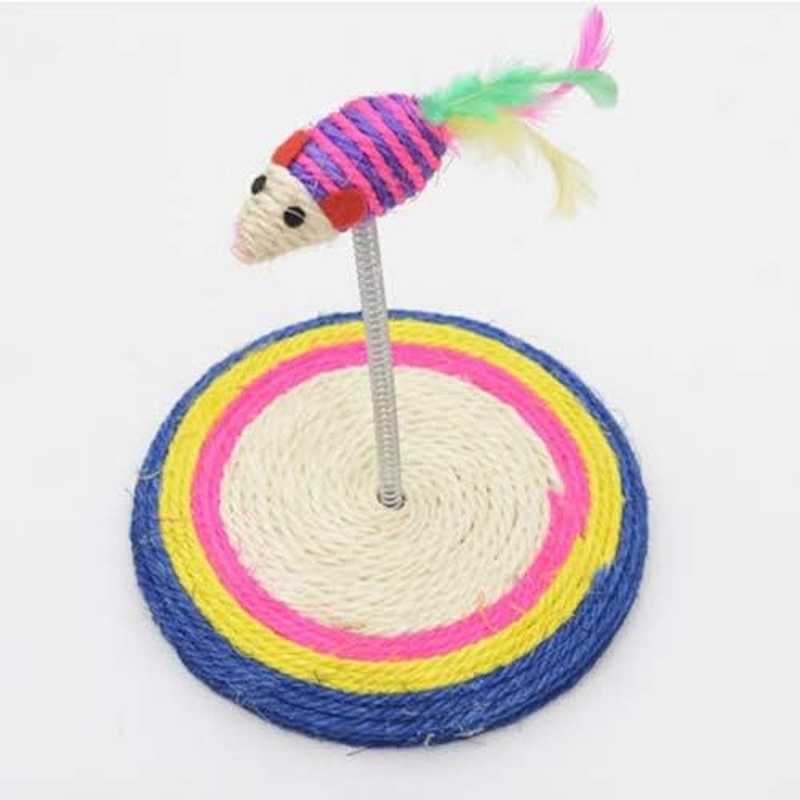 Pet Toys Colorful Pet Cat Playing Toys Sisal Spring Seat Cat Scratch Board with Mouse, Board Diameter: 19Cm Pet Toys image number 3