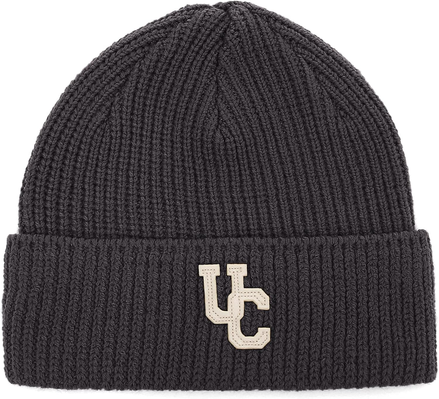 UNDERCONTROL Stripe Pattern Roll up Skullcap Warm Winter Watch Hats Thick Knit Cuff Square Logo Patch Unisex Fisherman Beanie - Charcoal image number 5