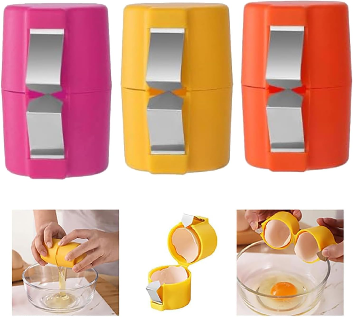 3 Pcs Egg Shell Opener Egg Separator for Raw Eggs Stainless Steel Egg Cutter Egg Cracker Tool with Box for Home Kitchen Use Kitchen Baking Tools for Cooking Camping Kitchen Gadgets