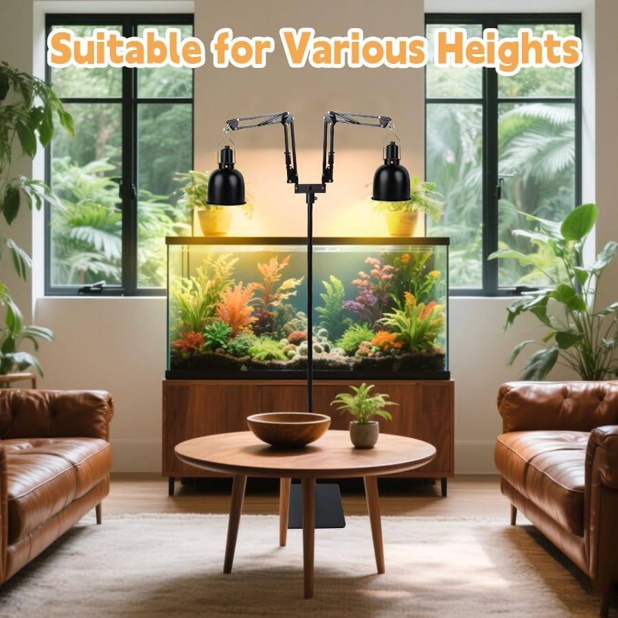 Dual Reptile Lamp Stand, Grow Light Stand with Two Flexible Brackets, Heat Lamp Metal Bracket Floor Light Holder and Light Fixture for Reptile Terrarium image number 5
