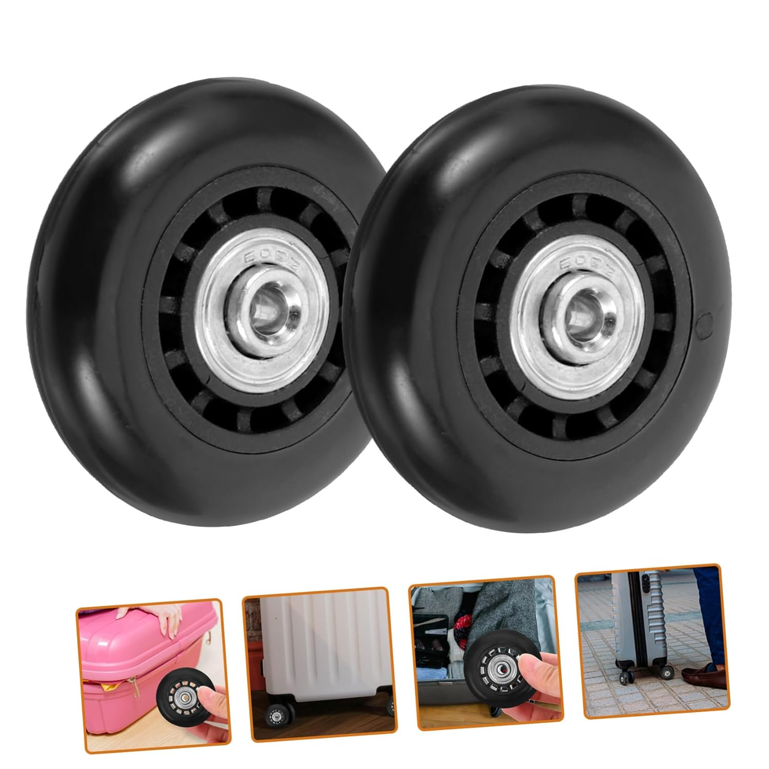 FUNOMOCYA 2Pcs Black Luggage Replacement Wheels 60X23Mm Metal Bearing, Universal Swivel Caster Wheels for Suitcase and Travel Bag Repair image number 3
