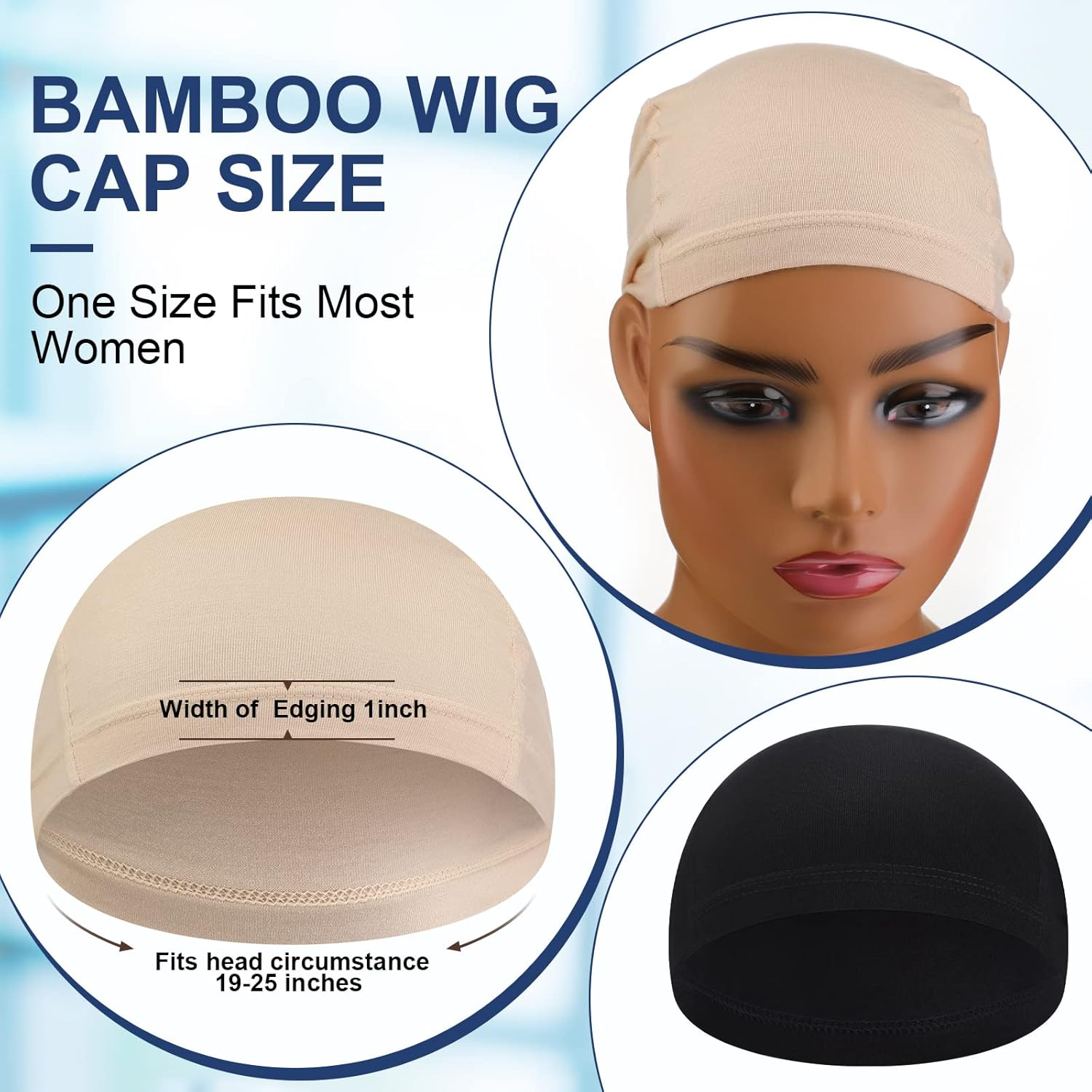 Janmercy 4 Pcs Bamboo Fiber Wig Cap Bamboo Wig Liner Cap for Women Hairloss Elastic Breathable Bald Cap under Wigs(Black, Beige,L) - Beige image number 3