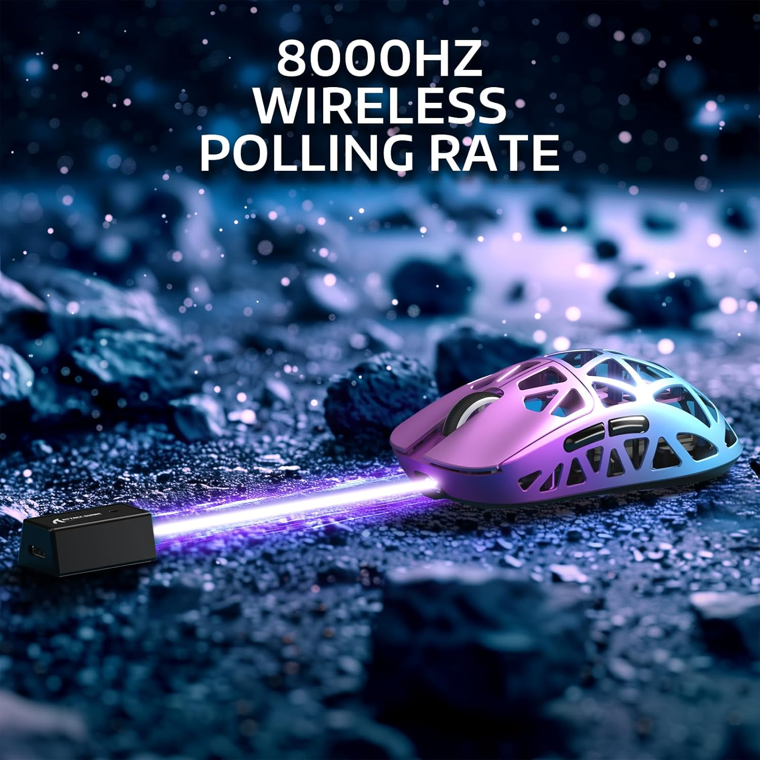 ATTACK SHARK R2PRO 45G Superlight Magnesium Alloy Mouse, Pixart PAW3950 Sensor, 42000 DPI, 8000Hz Wireless Polling Rate, 2.4G/Bt/Wired Gaming Mouse G502, with Coiled Cable, Pc/Mac, Purple image number 4