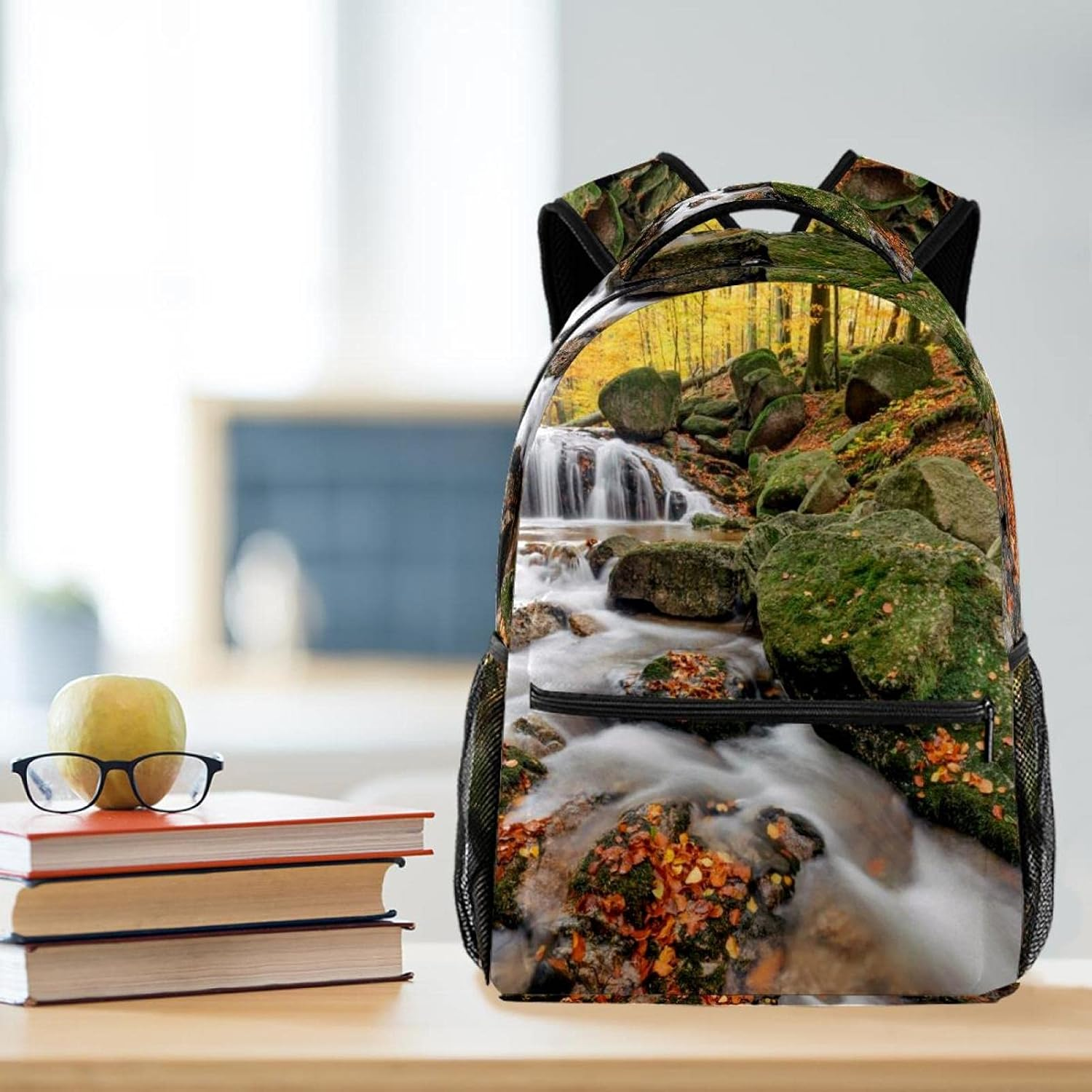 Autumn River Rocks Water Woods Backpack Students Shoulder Bags Travel Bag College School Tote Backpacks image number 5
