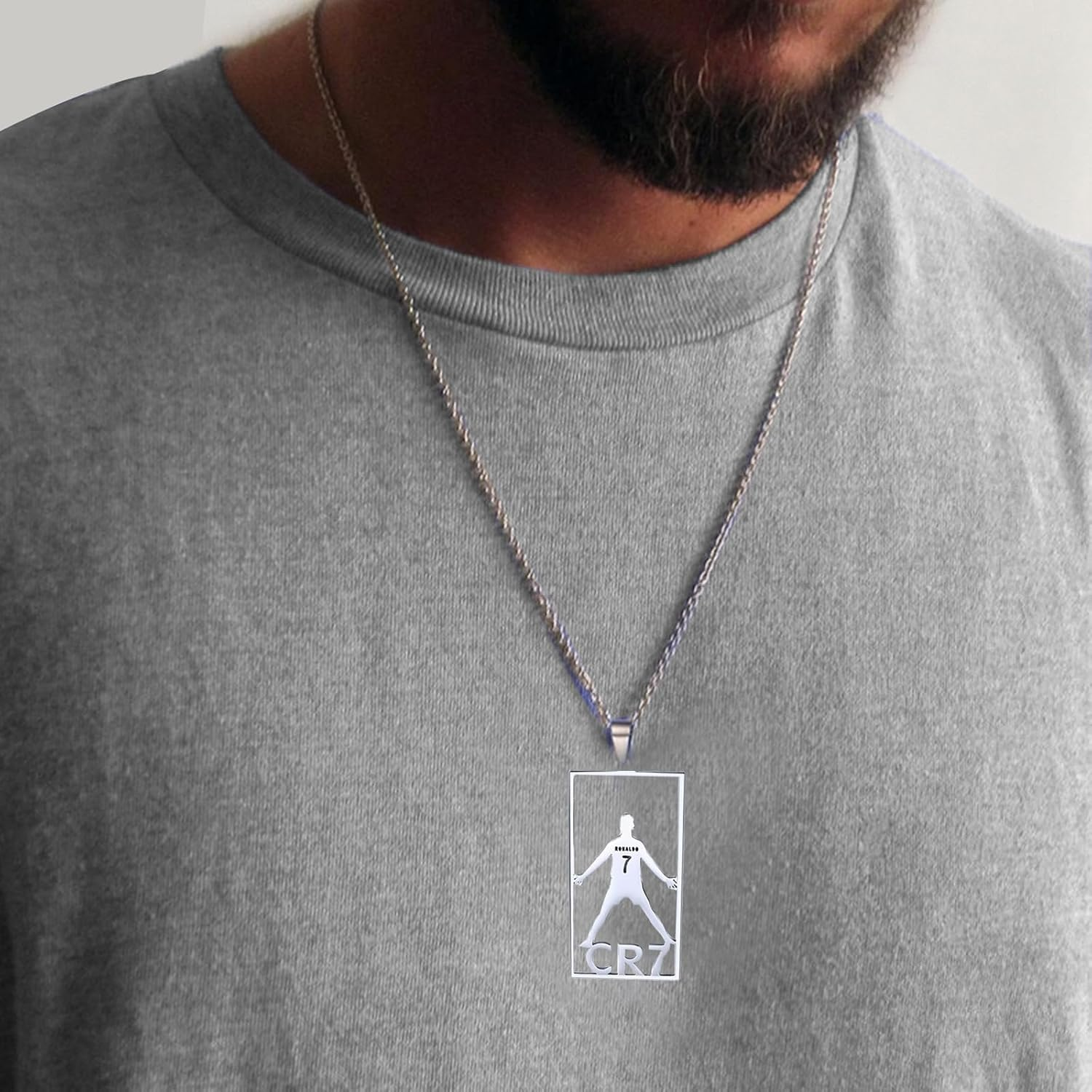 TOOGABBIE Football Star Bracelet Pendant Necklace Set, Adjustable Stainless Steel Necklace Silicone Football Bracelet for Men, Champions League Jewelry Football Fans image number 4