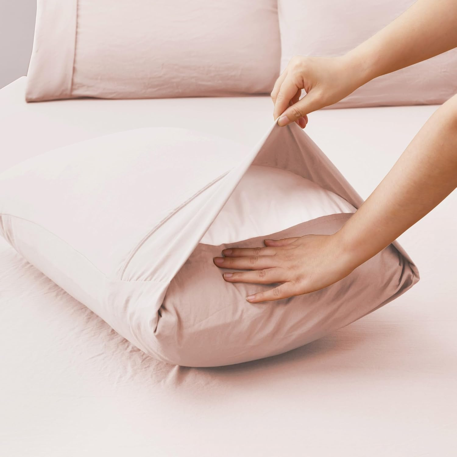 Dreamaker Superfine Washed Microfiber King Pillowcase Super Soft Microfibre All Season Breathable and Warm Wrinkle Resistant Machine Washable - Twin Pack Blush Pink image number 5