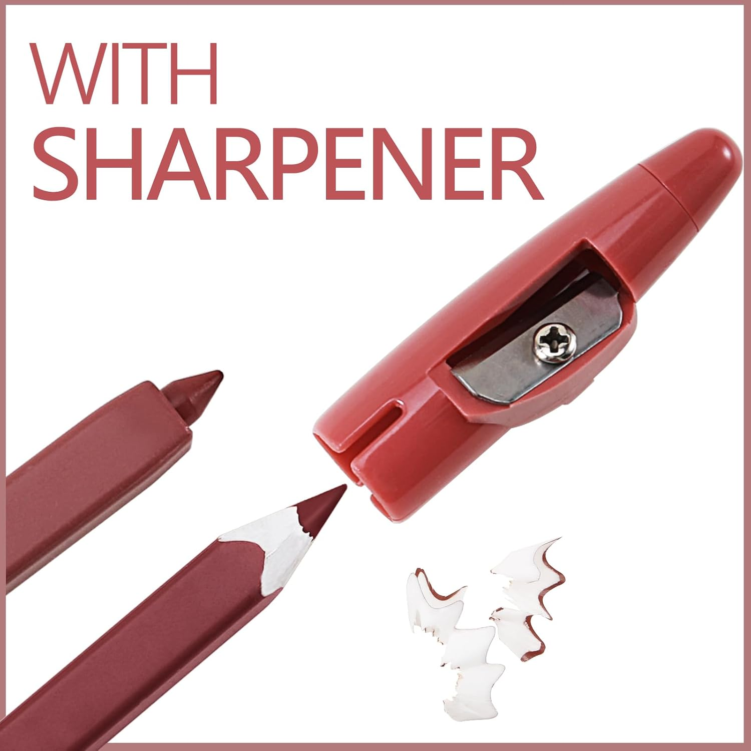 Matte Lip Liner Pencil,Highly Pigmented Retractable Lip Crayon,All Day Wear Nude Lipstick with Sharpener,Waterproof Brown Lipliner